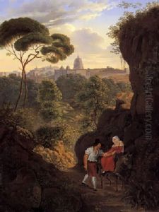 Wandernes Paar Auf Dem Monte Mario Mit Blick Auf Rom Und Die Kuppel Von St. Peter