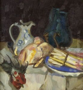 Stillleben Mit Spargel, Hahn Und Krugen by Theodor Hummel