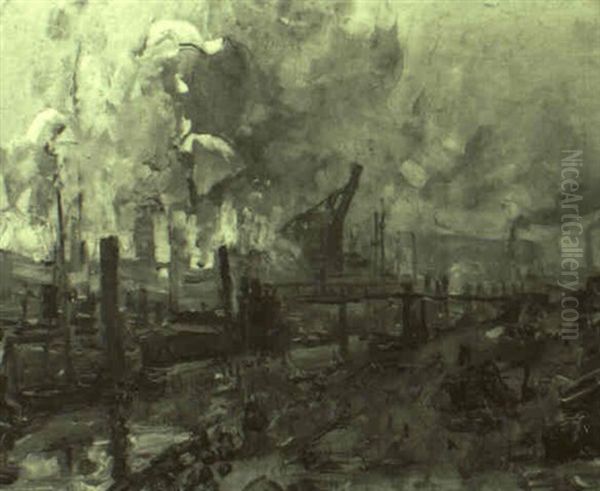 Industriehafenansicht Mit Rauchenden Schornsteinen - view 1