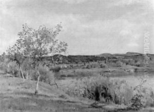 Seeufer Mit Baumen Und Schiffeldern by Wilhelm Hummel