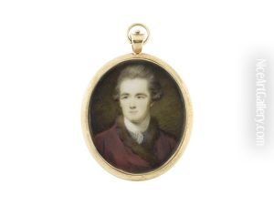 A Gentleman, Wearing Crimson Coat Lined With Brown Fur, Green Waistcoat, White Stock And Lace Cravat, His Powdered Wig Worn En Queue by Ozias Humphry