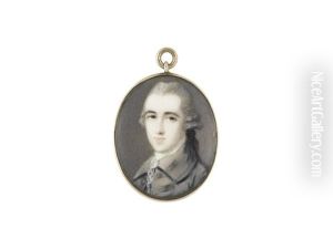 A Gentleman, Wearing Grey Coat, White Stock And Lace Cravat, His Powdered Wig Worn En Queue And Tied With Black Ribbon by Ozias Humphry