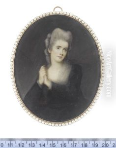The Actress, Clara Hayward (active), Seated And Wearing Dark Blue Dress, White Chemise And Fichu, Her Powdered Wig Curled In Rolls And Upswept by Ozias Humphry