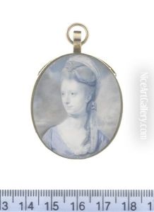 A Lady, Wearing Blue Dress, White Lace Chemise And Pearl Choker, Her Hair Partially Upswept And Falling Over Her Left Shoulder by Ozias Humphry