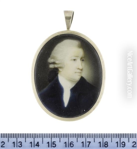 A Gentleman, Wearing Blue Coat, White Chemise And Stock, His Powdered Wig Worn En Queue And Tied With A Black Ribbon Bow - view 1