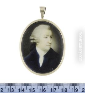 A Gentleman, Wearing Blue Coat, White Chemise And Stock, His Powdered Wig Worn En Queue And Tied With A Black Ribbon Bow