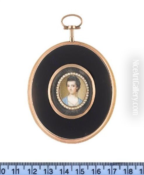 A Lady, Wearing Blue Robe, White Dress, A Brooch At Her Corsage, Her Dark Hair Upswept - view 1