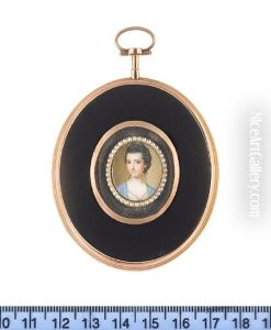 A Lady, Wearing Blue Robe, White Dress, A Brooch At Her Corsage, Her Dark Hair Upswept by Ozias Humphry