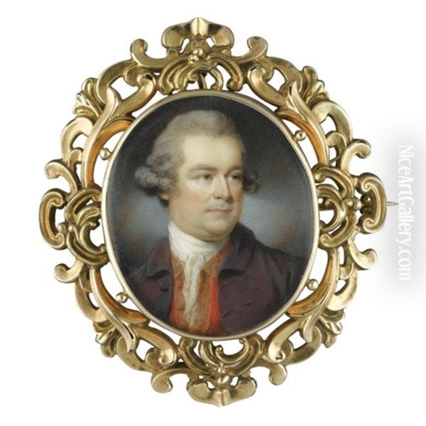 Portrait Of Richard Ottley Wearing A Plum-colored Coat, A Red Waistcoat And A White Cravat - view 1