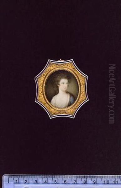 A Lady Wearing White Fur Trimmed Pale Blue Open Robe Over Her Left Shoulder And White Dress - view 1