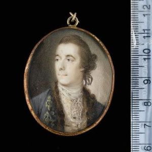 A Gentleman, Wearing A Fur-trimmed Grey Coat With Gold Embroidered Button Holes by Ozias Humphry