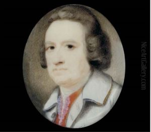 A Gentleman In White Coat And Scarlet Waistcoat, Lace Cravat, Wearing A Wig by Ozias Humphry