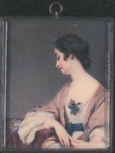 A Lady (eleanora Montgomerie?), Leaning On A Purple-clothed Table Gazing At A Dead Bird, She Wears Decollete White Dress With Blue Sash, A Blue Ribbon In Her Hair