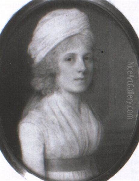 Portrait Of Lady In White Dress, Blue Sash And Turban - view 1