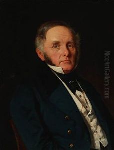 Portrait Of Erik Svitzer, Professor, Doctor And Anatomist, In A Dark Blue Jacket With A Black Collar by Andreas Hunaeus