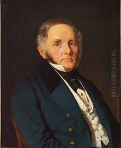 Portrait Of Erik Svitzer, Professor, Doctor And Anatomist, In A Dark Blue Jacket With A Black Collar by Andreas Hunaeus