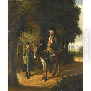 Genre Scene Of A Peddler And His Donkey by Charles, Hunt Jnr.