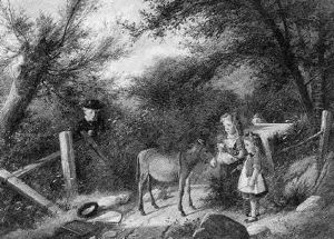 A Pet Donkey by Charles, Hunt Jnr.