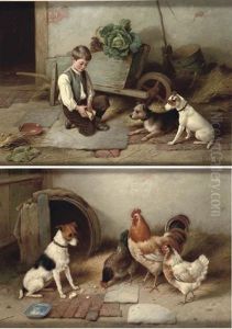 A Boy With Terriers (+ Farmyard Friends; 2 Works) by Claude Hunt