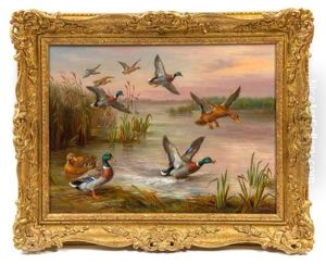 Ducks In Flight by Edgar Hunt