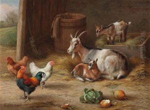 A Goat And Her Kids With A Cockerel And Hens A Goat And Her Kids With A Cockerel And Hens