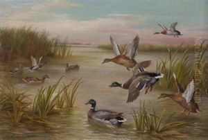 Ducks In Flight by Edgar Hunt