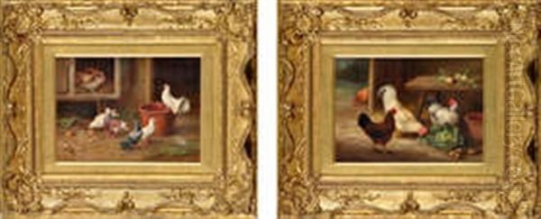 Pigeons By A Rabbit Hut, And An Interior Scene With Cockerel And Hens - view 1