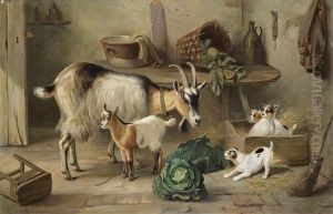 Puppies And Goats by Edgar Hunt