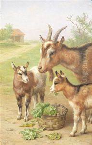 Goats In A Farmyard by Edgar Hunt