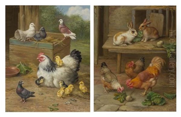 Cockerels And Pigeons And Roosters And Rabbits (pair) - view 1