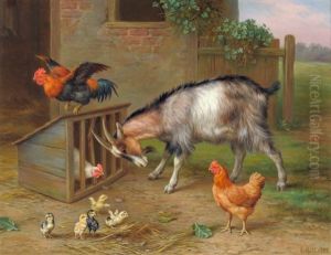 Farmyard Scene With Goat, Chickens And Chicks