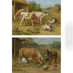 Calves And Geese (+ A Pony, Donkey, Goat And Chickens; 2 Works) by Edgar Hunt