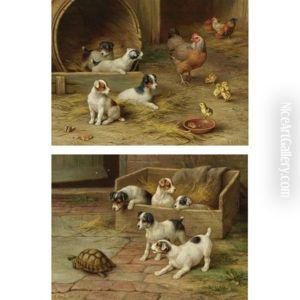 Puppies And Chickens (+ Puppies And A Tortoise; 2 Works) by Edgar Hunt