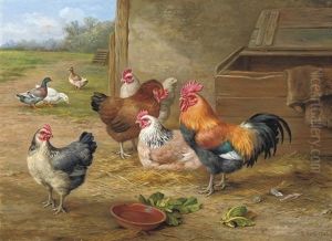 A Cockerel And Hens by Edgar Hunt