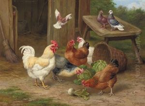 Chickens And Pigeons by Edgar Hunt