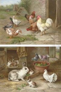 Pecking Order (+ By The Rabbit Hutch; Pair) by Edgar Hunt
