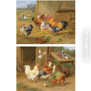 Cockerel And Hen (+ Chickens And Pigeons; Pair) by Edgar Hunt