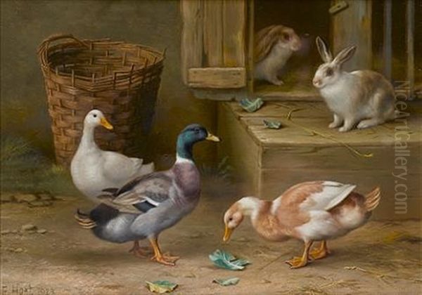 Chickens And Pigeons In A Farmyard (+ Ducks And Rabbits In A Farmyard; Pair) - view 1