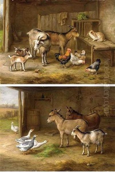 Goats, A Rabbit And Chickens In A Barn - view 1