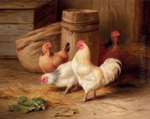 A Cockerell And Chickens by Edgar Hunt