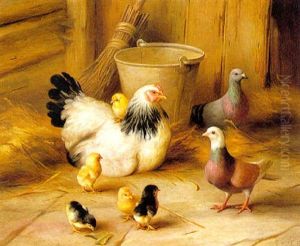 Chickens And Pigeons by Edgar Hunt
