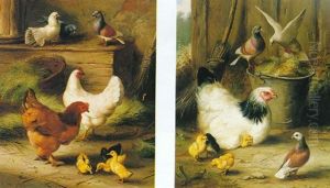Chickens And Pigeons (+ Another; Pair) by Edgar Hunt