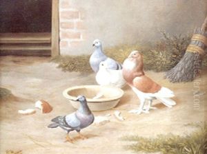 Pigeons Feeding by Edgar Hunt