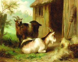 Goats Before A Barn by Edgar Hunt