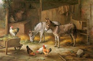 Donkeys And Farmyard Fowl by Edgar Hunt