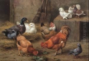 Chickens, Ducks, Doves And A Pigeon by Edgar Hunt