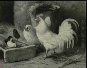Cockerel With A Hen And Chicks