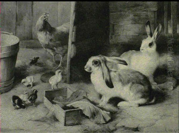 Rabbits And Chicks In A Barn - view 1