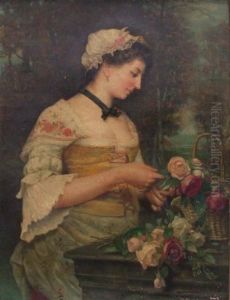 Jeune Femme Au Panier De Roses by Claudios Barriot