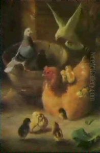 A New Hatch; Feeding Time For The Pigeons by Edgar Hunt